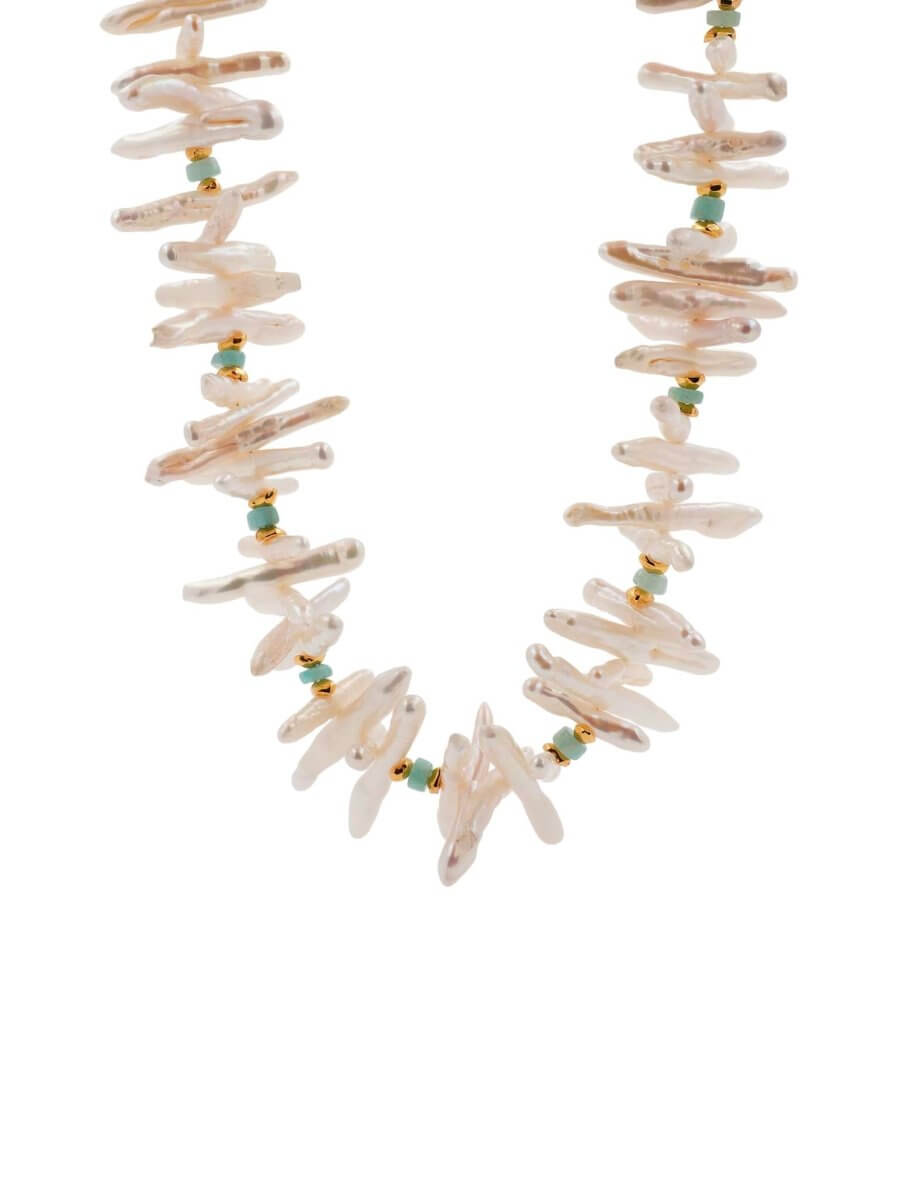 BEAMMORE Amazonite & Biwa Pearl Beaded Gold-Plated Sterling Silver Necklace – Gemstone Jewelry