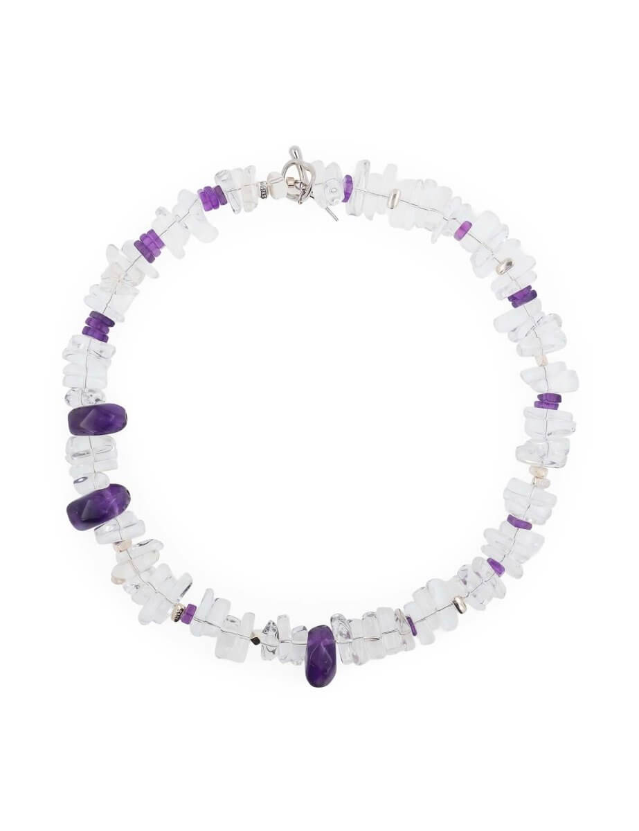 BEAMMORE Amethyst & Clear Quartz Beaded Sterling Silver Necklace – Gemstone Jewelry
