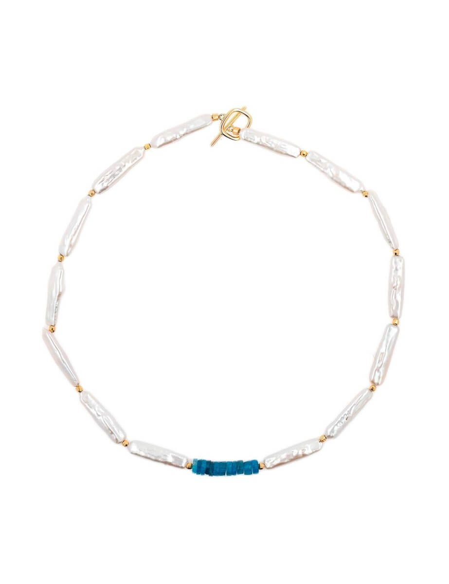 BEAMMORE Blue Apatite & Baroque Pearl Beaded Sterling Silver Bracelet – Beaded Gemstone Jewelry
