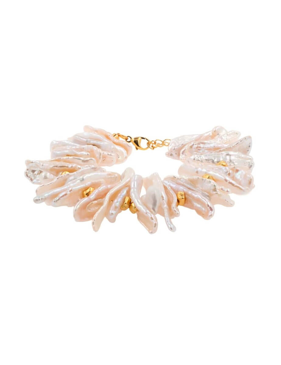 BEAMMORE Biwa Pearl Beaded Gold-Plated Sterling Silver Bracelet – Gemstone Jewelry