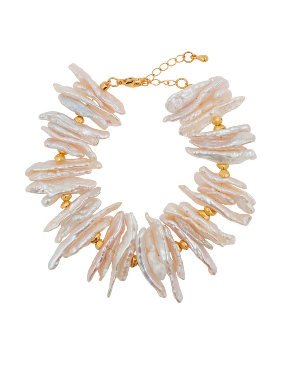 BEAMMORE Biwa Pearl Beaded Gold-Plated Sterling Silver Bracelet – Gemstone Jewelry