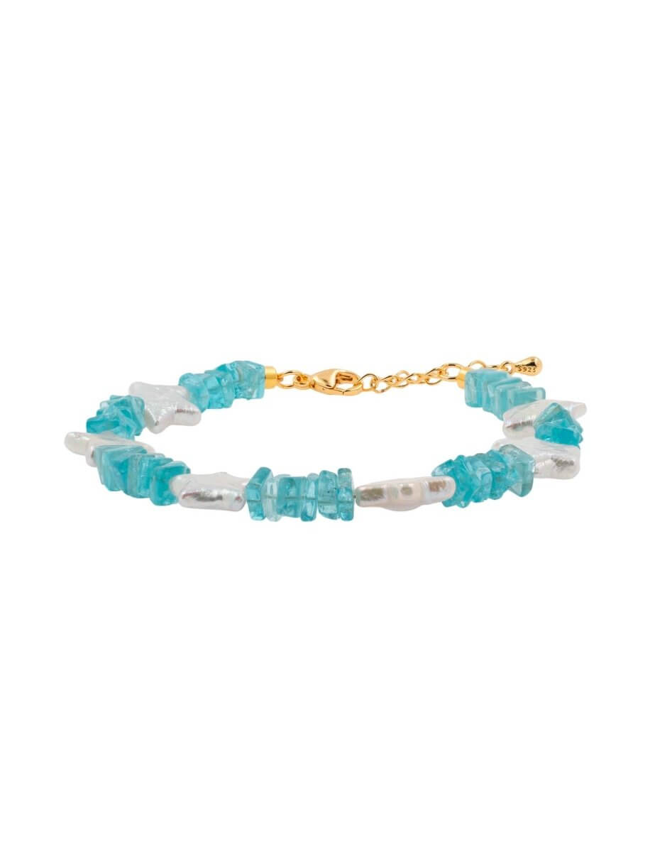 BEAMMORE Faceted Blue Apatite & Star-Shaped Pearl Beaded Gold-Plated Sterling Silver Bracelet – Gemstone Jewelry