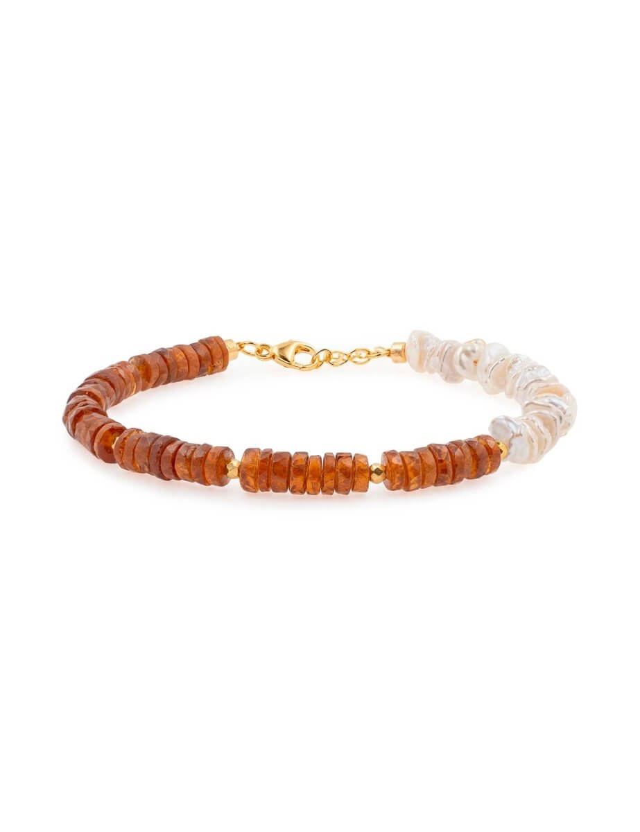 BEAMMORE AURA DUO Orange Garnet & Pearl Bracelet – Gemstone Jewelry