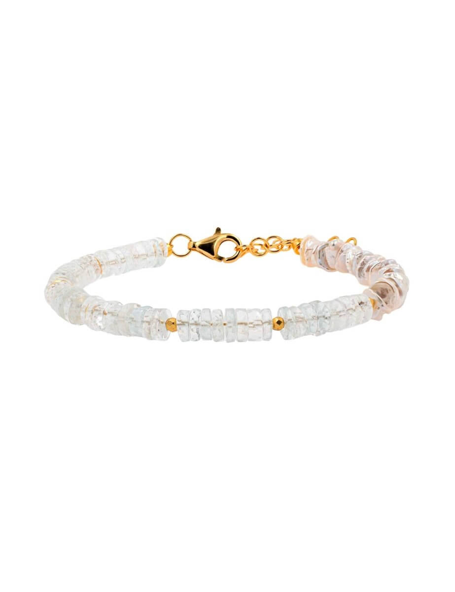 BEAMMORE Topaz & Pearl Beaded Gold-Plated Sterling Silver Bracelet – Gemstone Jewelry