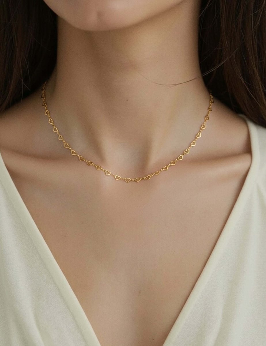 Model wearing Heart-Link Necklace BeamMore