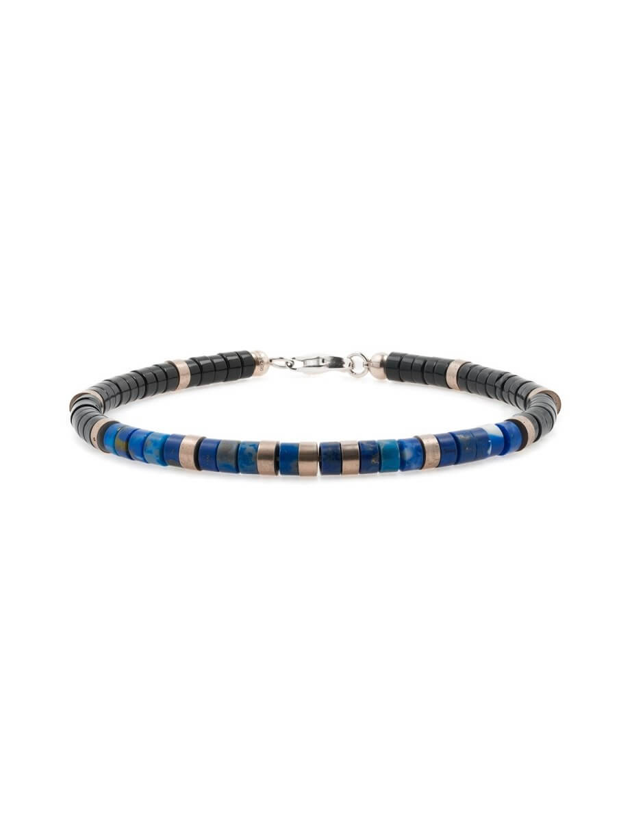 BEAMMORE Lapis Lazuli & Black Onyx Faceted 4×2mm Bracelet for Men – Men’s Gemstone Jewelry