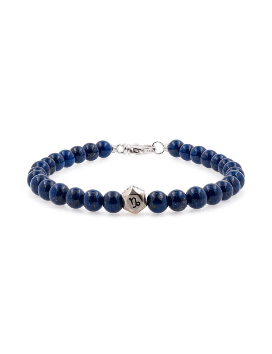 BEAMMORE Lapis Lazuli Beaded Sterling Silver Bracelet – Beaded Gemstone Jewelry