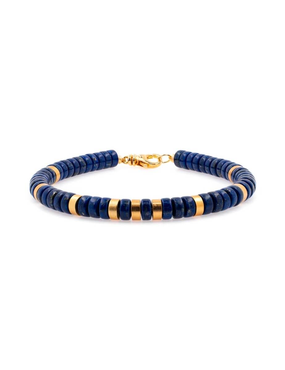 BEAMMORE Lapis Lazuli Beaded Gold-Plated Sterling Silver Bracelet – Gemstone Jewelry