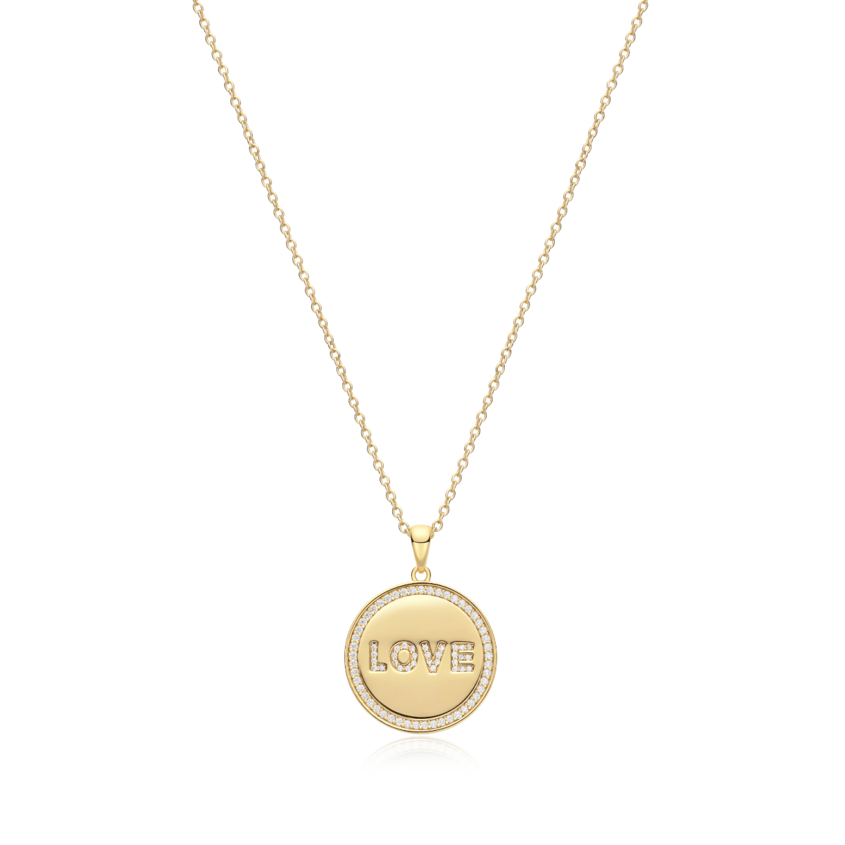 LOVE CZ Disc Necklace — 18K Gold VermeilJewelryBeamMore