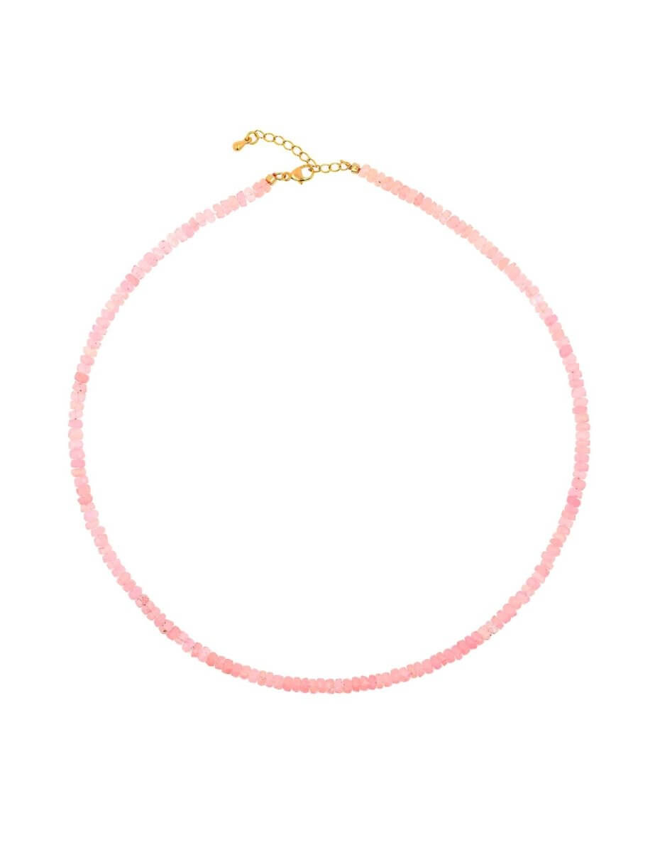 BEAMMORE Pink Opal Faceted Beaded Necklace – Beaded Gemstone Jewelry