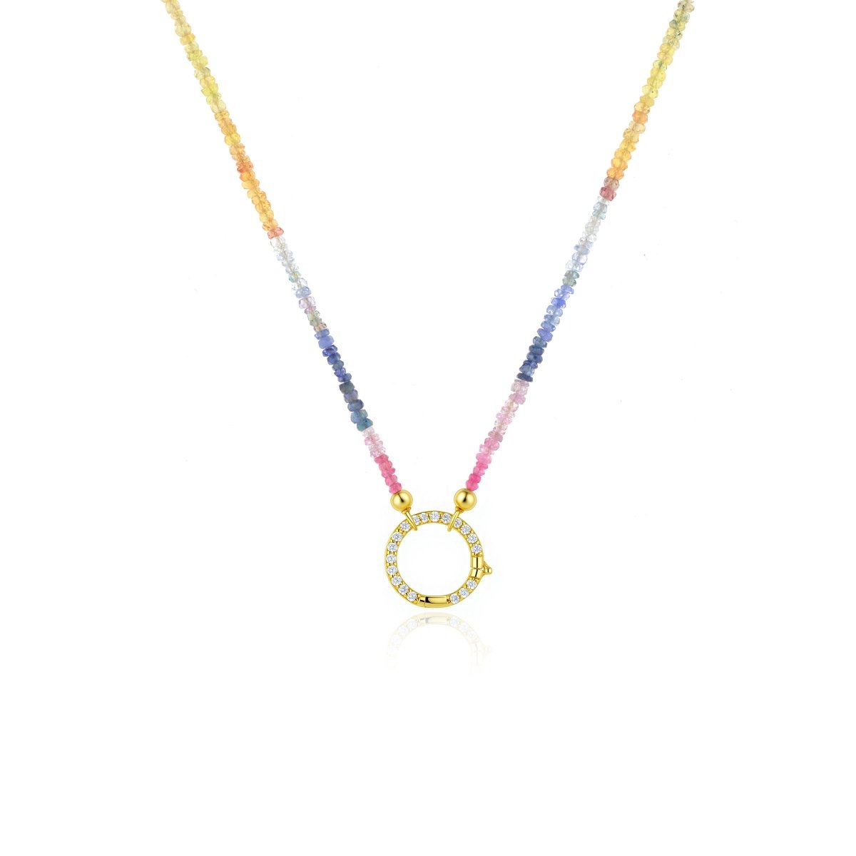 NOVA Rainbow Sapphire Halo Necklace - BeamMore