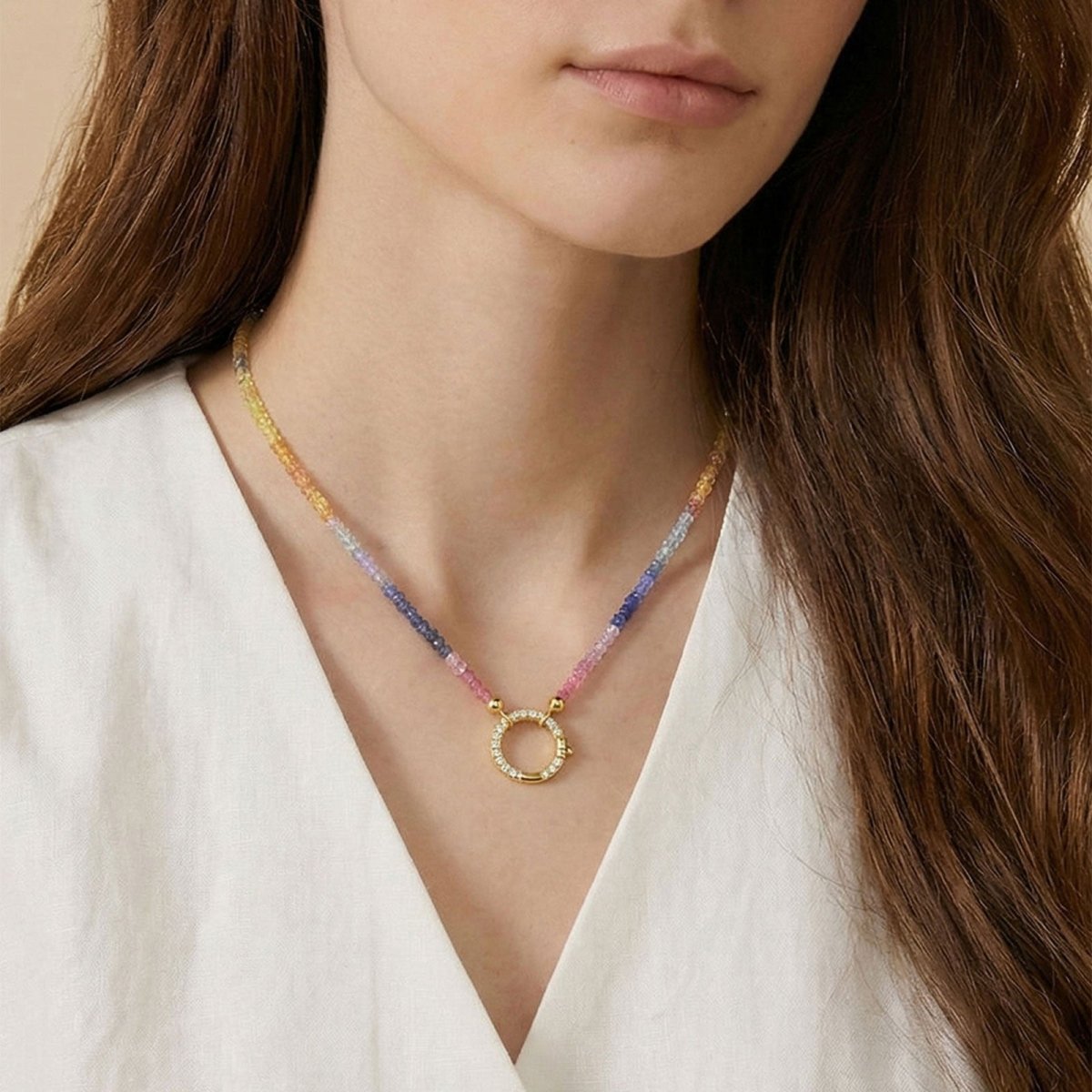 NOVA Rainbow Sapphire Halo Necklace - BeamMore