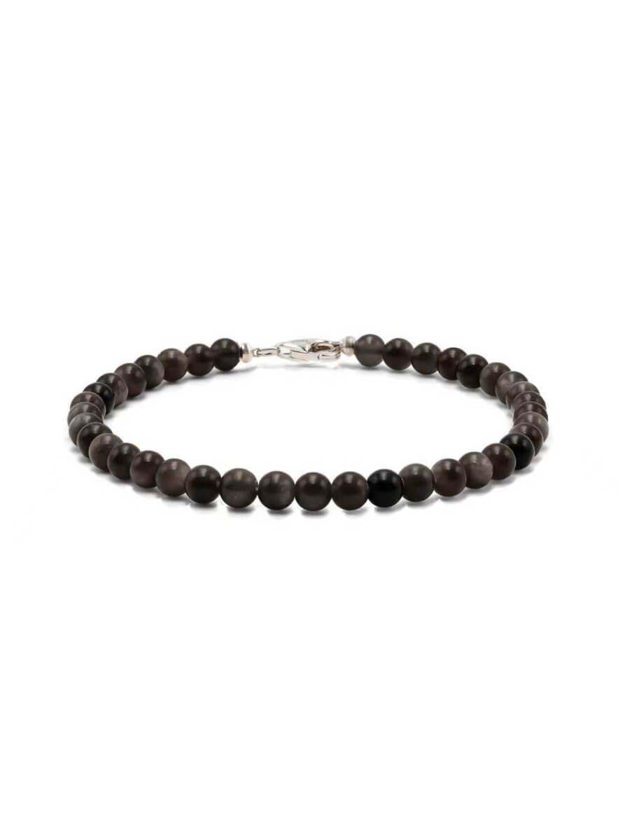 BEAMMORE Silver Obsidian Beaded Sterling Silver Bracelet – Beaded Gemstone Jewelry