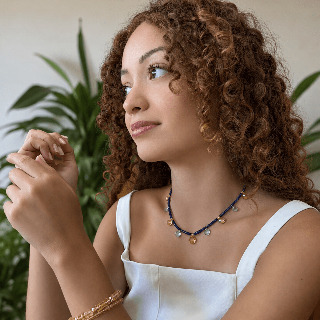 SHANGHAI FACETED SAPPHIRE & MULTICOLOR TOPAZ NECKLACE - BeamMore