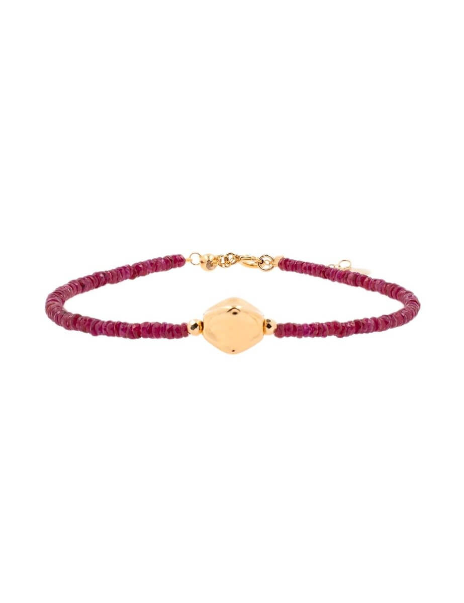 BEAMMORE Ruby Beaded 18K Gold Bracelet with Center Gold Bead – Gemstone Jewelry
