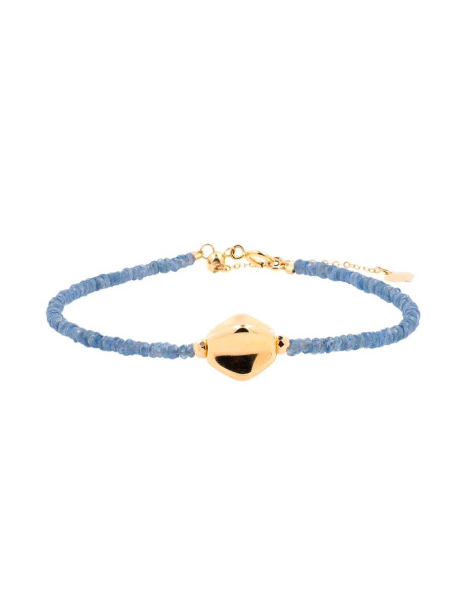 BEAMMORE Sapphire Beaded 18K Gold Bracelet with Center Gold Bead – Gemstone Jewelry