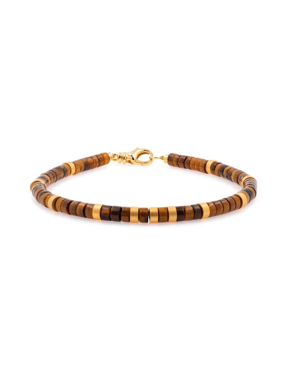BEAMMORE Golden Tiger’s Eye Beaded Gold-Plated Sterling Silver Bracelet – Gemstone Jewelry