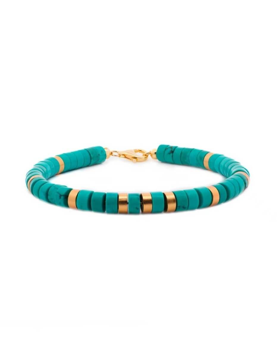 BEAMMORE Turquoise Faceted 6mm Gold-Plated Bracelet – Men’s Gemstone Jewelry